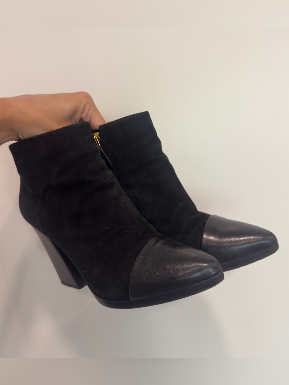Tory Burch Black Suede & Leather Cap-Toe Ankle Boots